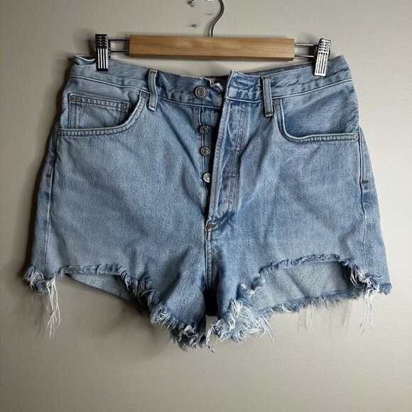 Agolde Parker Vintage Cut Off Shorts Size 29 Blue Denim Distressed Light Wash - Picture 1 of 9